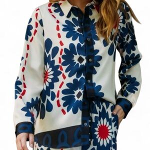 NWT Skies Are Blue Ivory-Navy Blouse - Size S